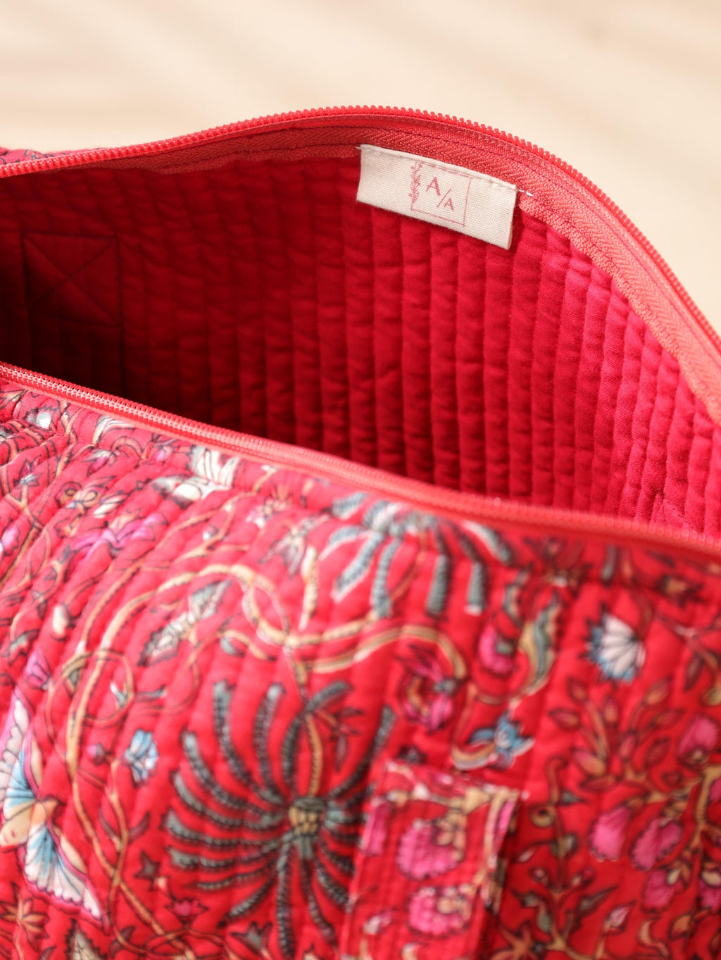 Handcrafted Cotton Weekender Bag - Floral Travel Tote in Red Pink Floral
