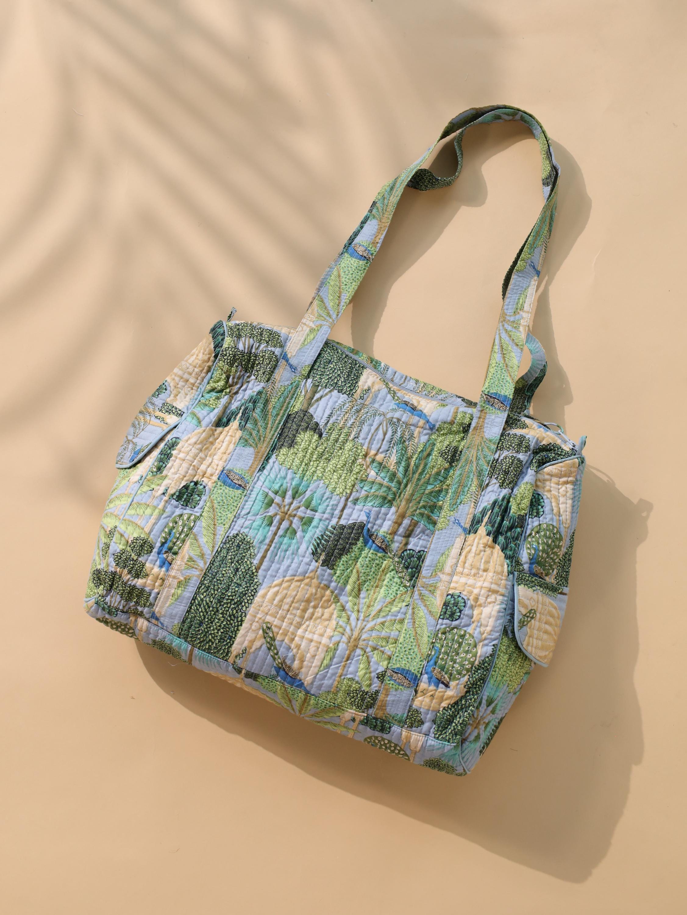 Hathaway Tote Bag - Handcrafted Cotton Shoulder Bag with Block Print