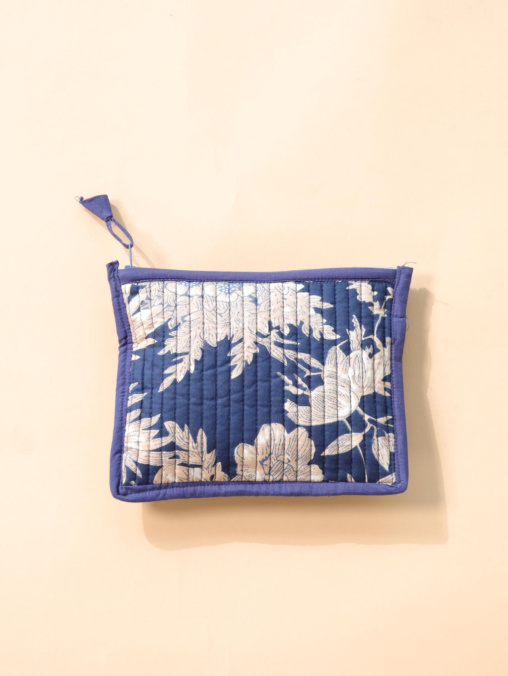 3-Piece Travel Pouch Organizer Set - Navy Blue White Floral Block Print Cosmetic & Jewelry Bags