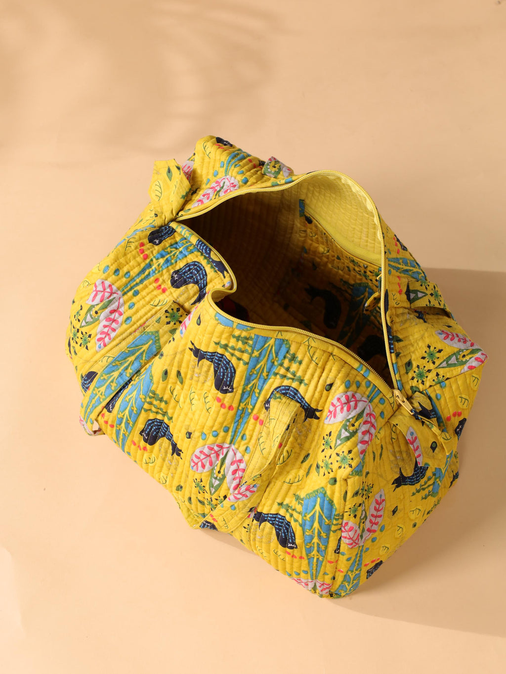Handmade Canvas Duffel Bag - Stylish Weekend Travel Bag with Classic Block Print