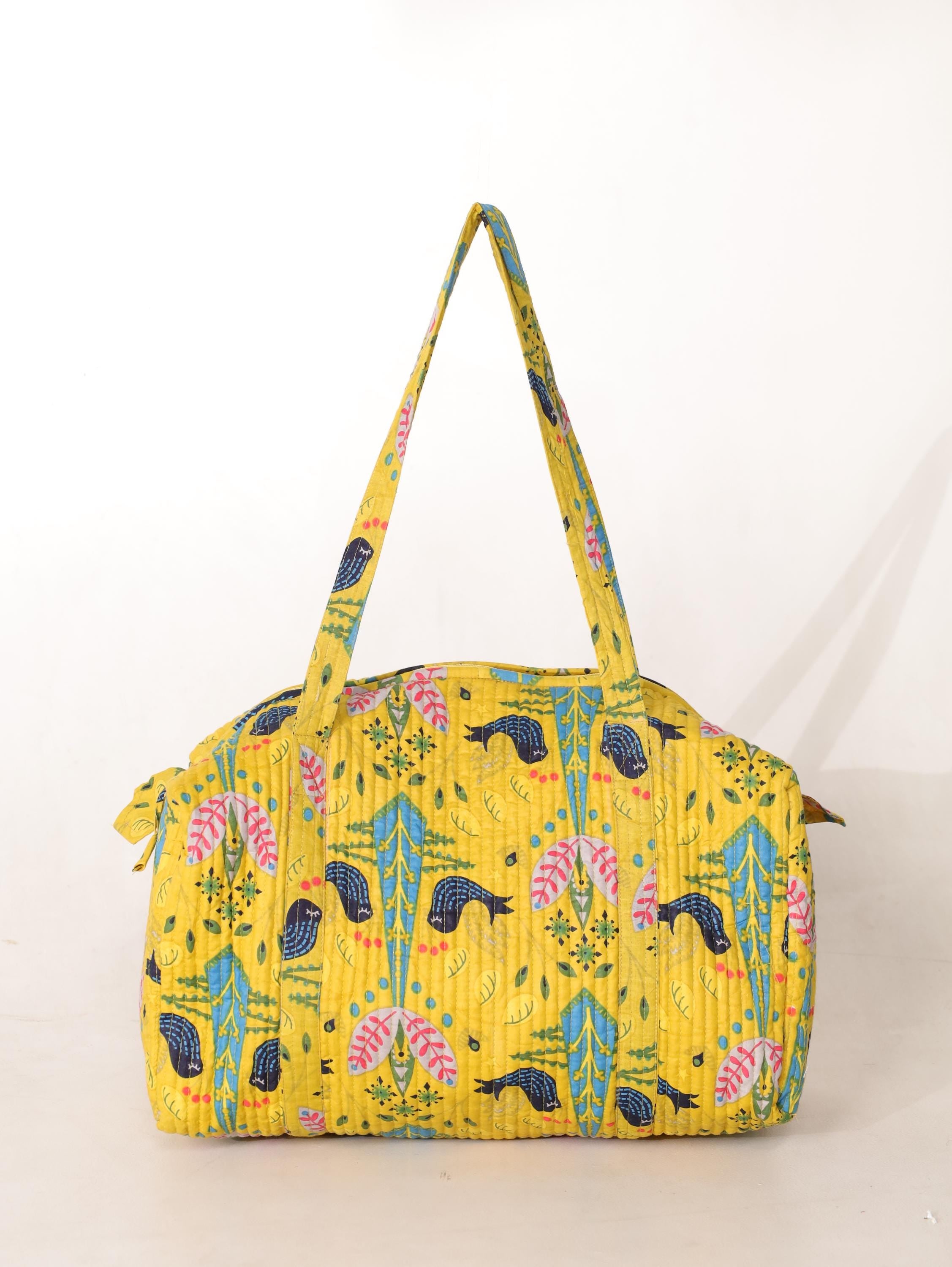 Handmade Canvas Duffel Bag - Stylish Weekend Travel Bag with Classic Block Print