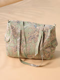 Floral Cotton Weekender Bag - Handcrafted Travel Tote in Light Green Mint Floral