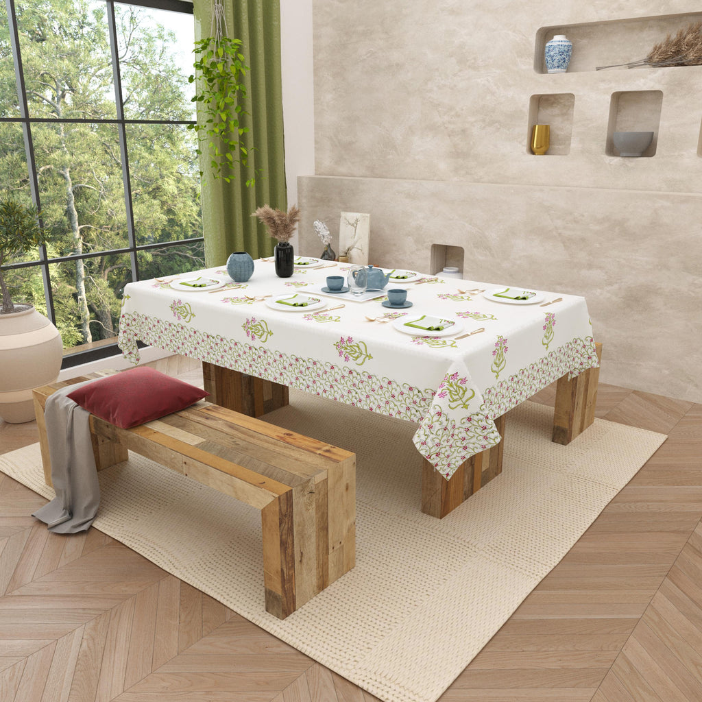 Spring Dining Table Cover with Napkin Set of 6 - Handmade Block Print Tablecloth with Matching Napkins