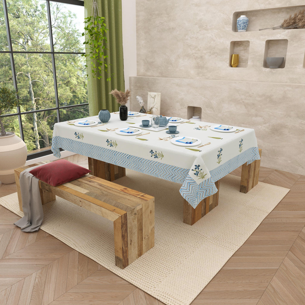 Handmade Block Print Tablecloth and Napkin Set – Spring Floral Cotton Linen