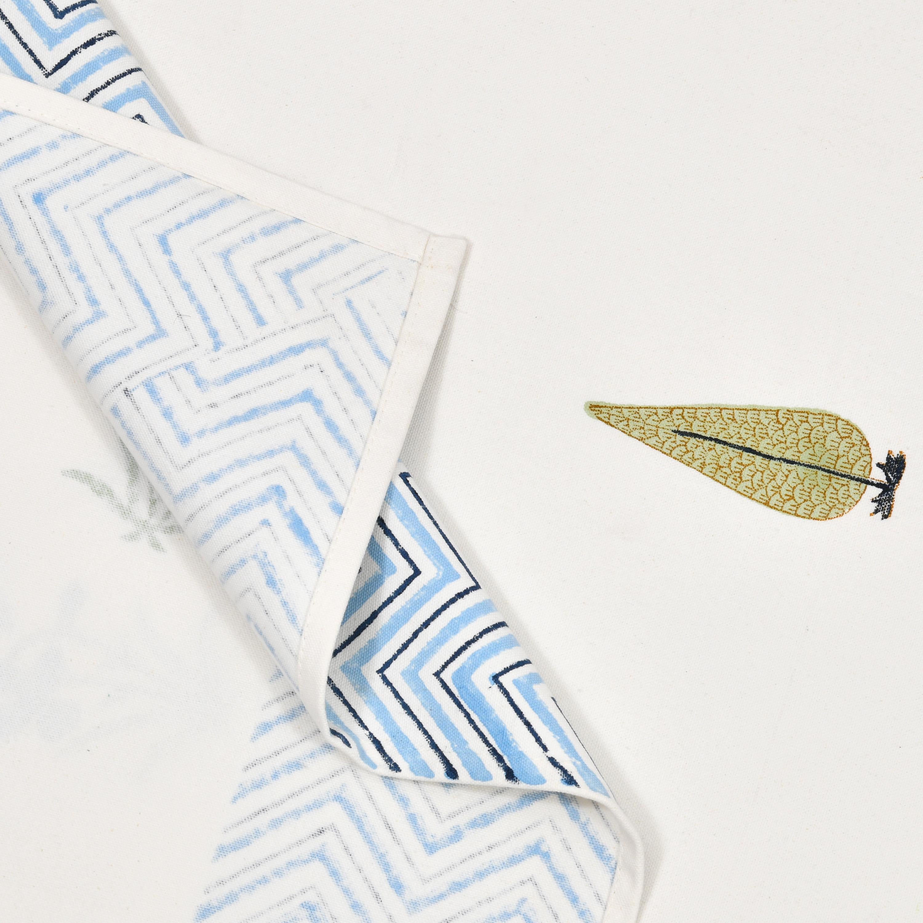 Handmade Block Print Tablecloth and Napkin Set – Spring Floral Cotton Linen