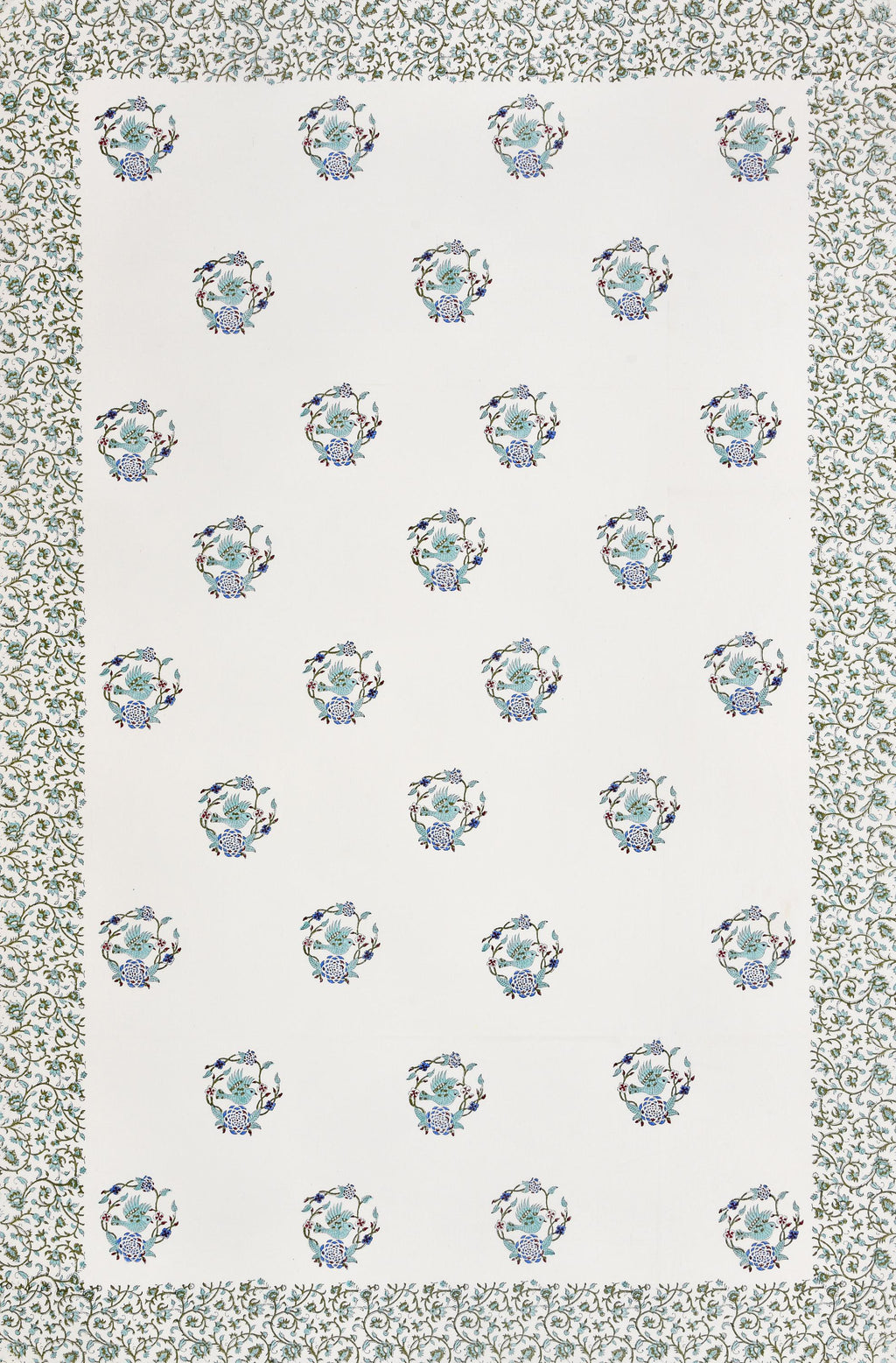Spring Dining Table Cover with Napkin Set of 6 - Handmade Floral Block Print Tablecloth