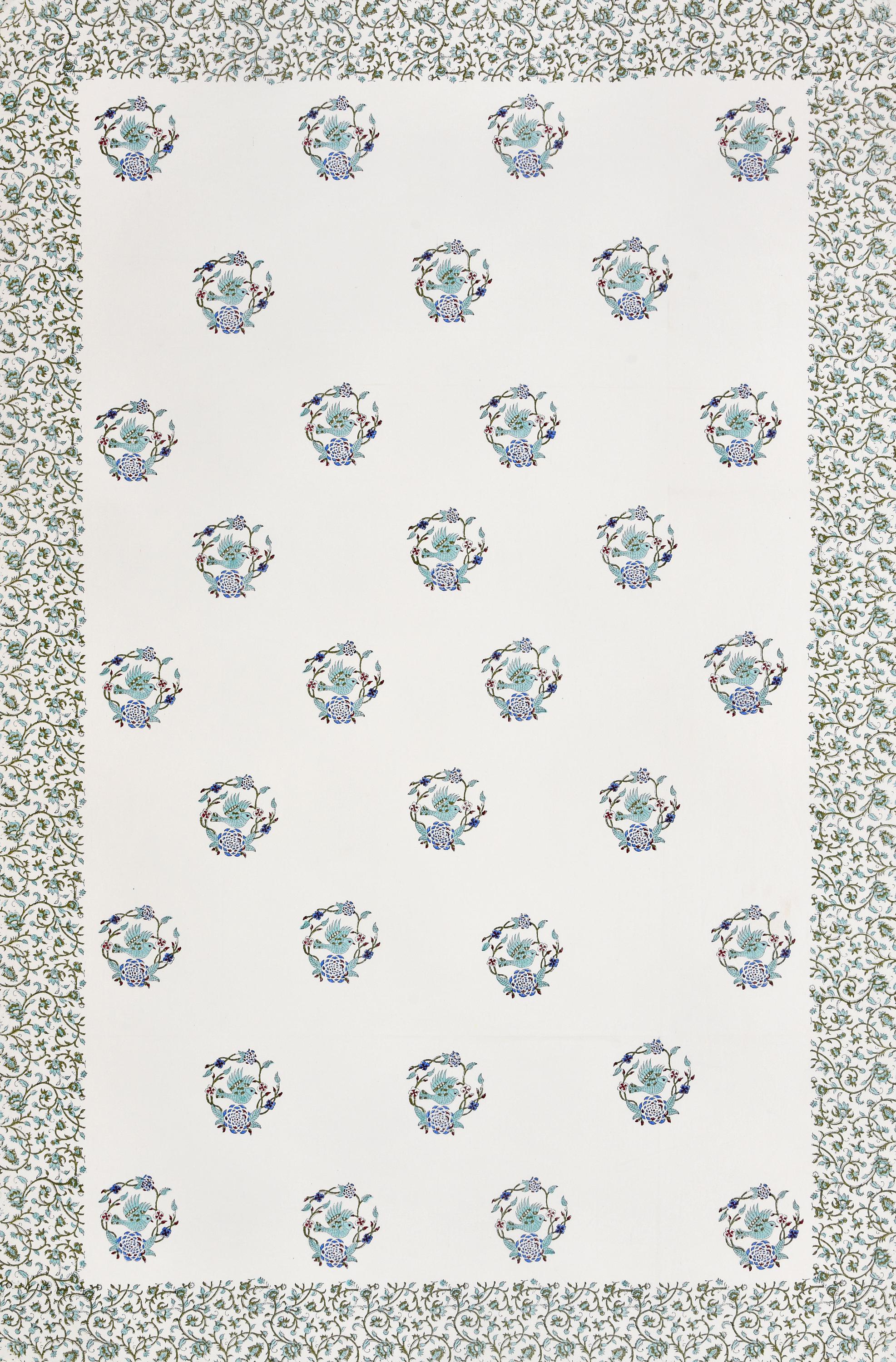 Spring Dining Table Cover with Napkin Set of 6 - Handmade Floral Block Print Tablecloth