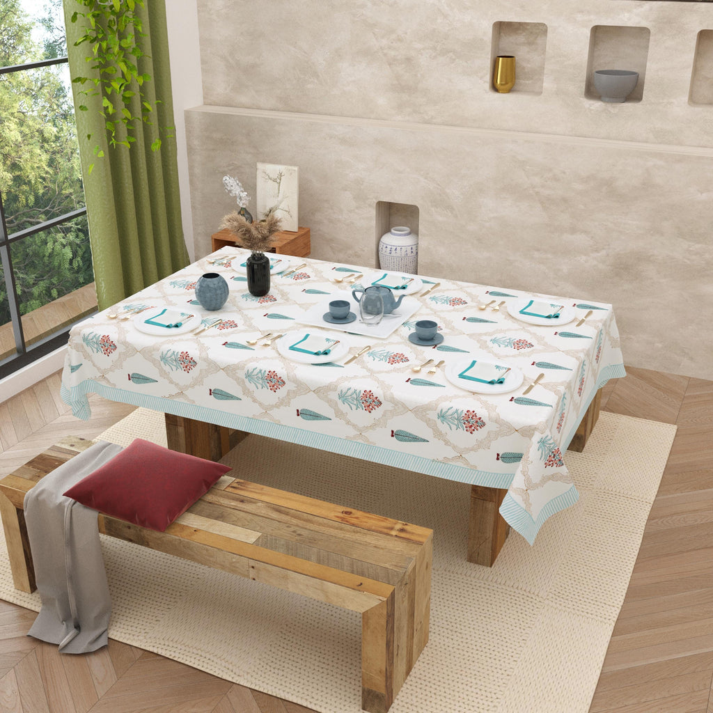 Handmade Floral Block Print Tablecloth and Napkin Set – Spring Dining Linen