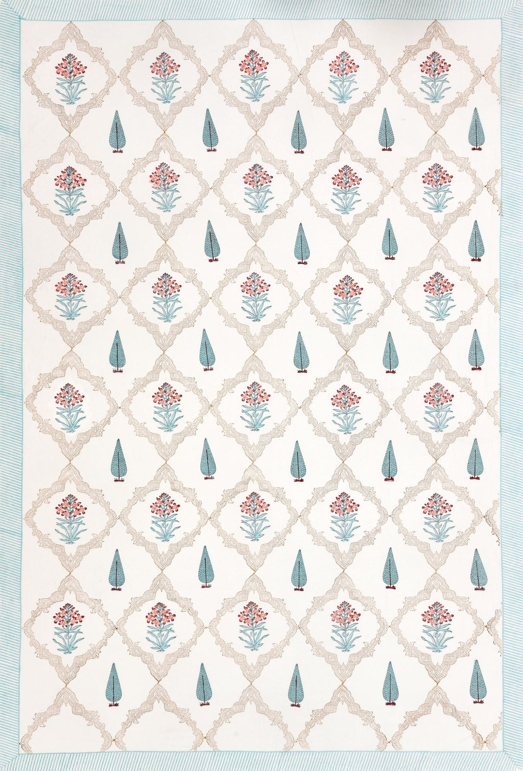 Handmade Floral Block Print Tablecloth and Napkin Set – Spring Dining Linen