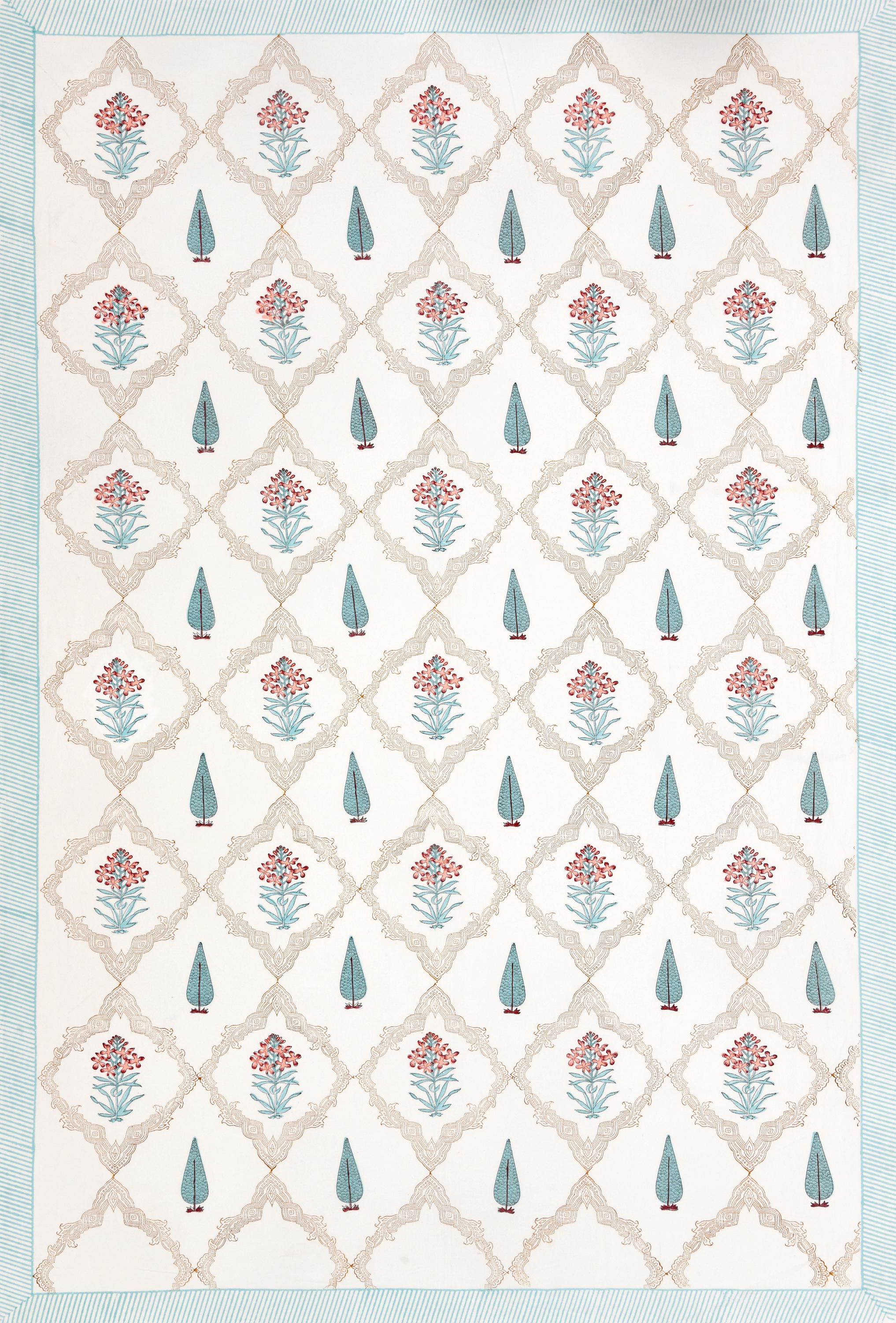 Handmade Floral Block Print Tablecloth and Napkin Set – Spring Dining Linen