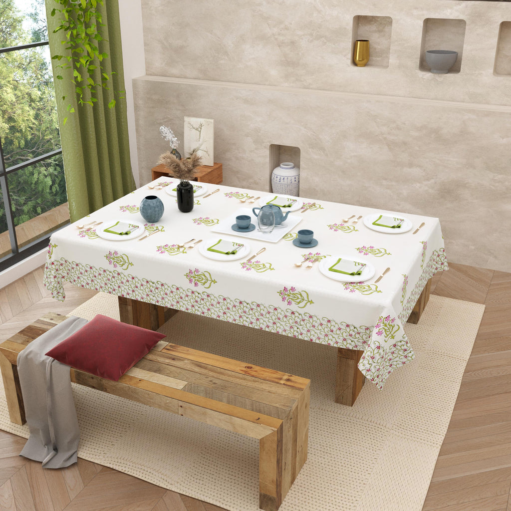 Spring Dining Table Cover with Napkin Set of 6 - Handmade Block Print Tablecloth with Matching Napkins