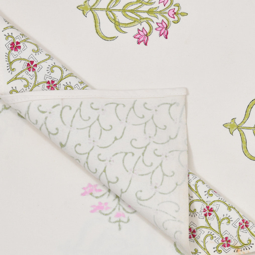 Spring Dining Table Cover with Napkin Set of 6 - Handmade Block Print Tablecloth with Matching Napkins
