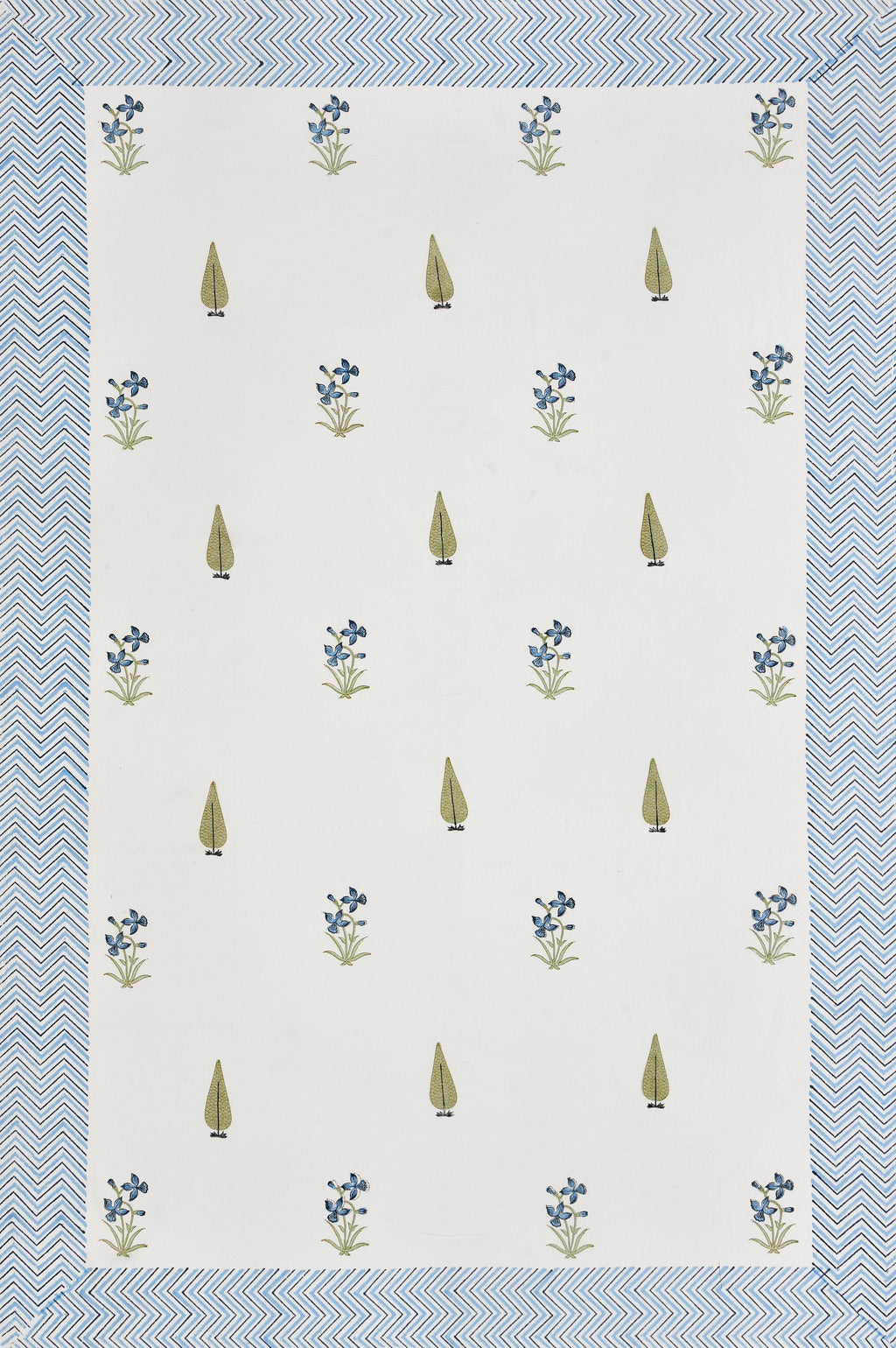Handmade Block Print Tablecloth and Napkin Set – Spring Floral Cotton Linen