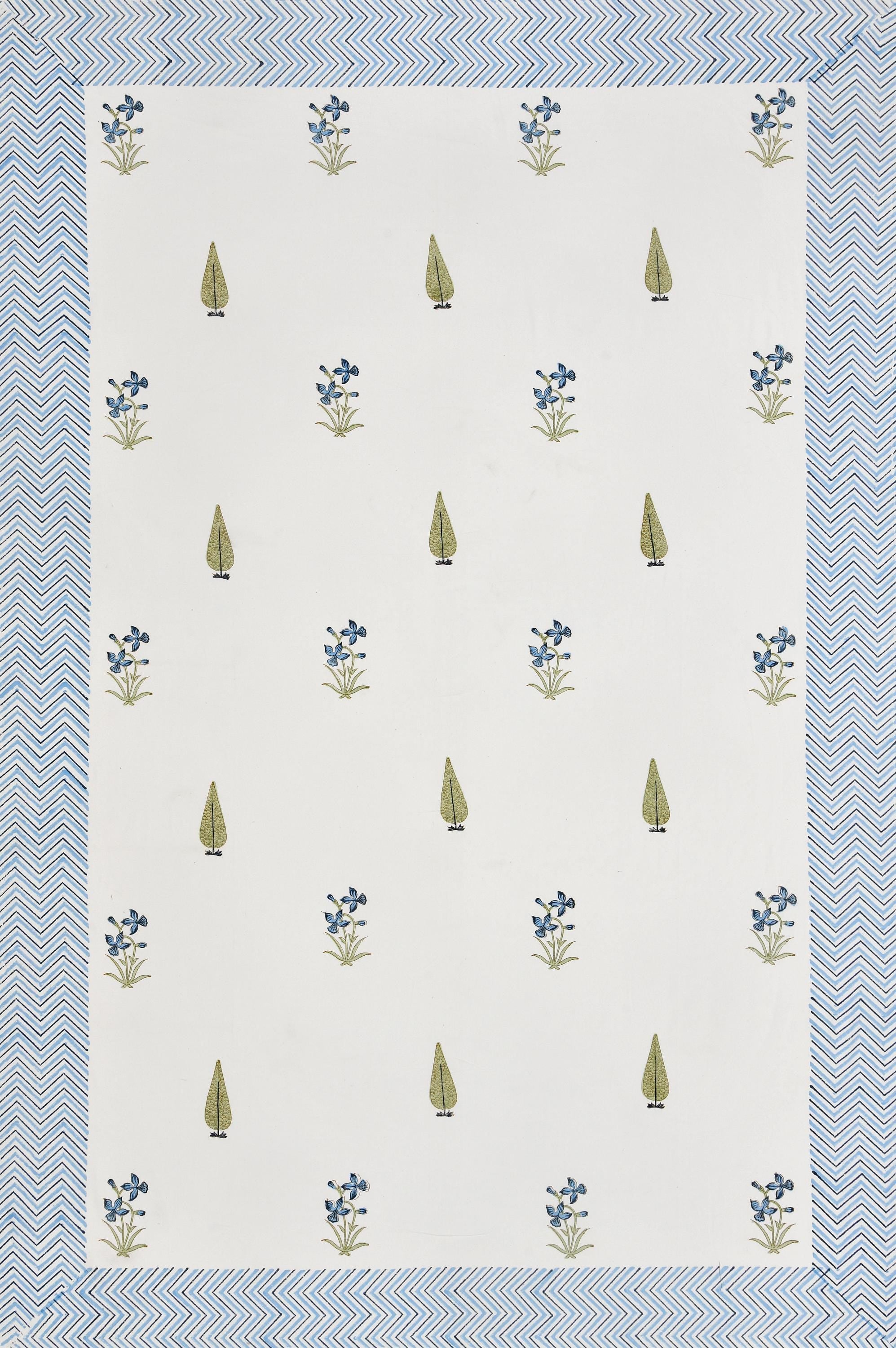 Handmade Block Print Tablecloth and Napkin Set – Spring Floral Cotton Linen