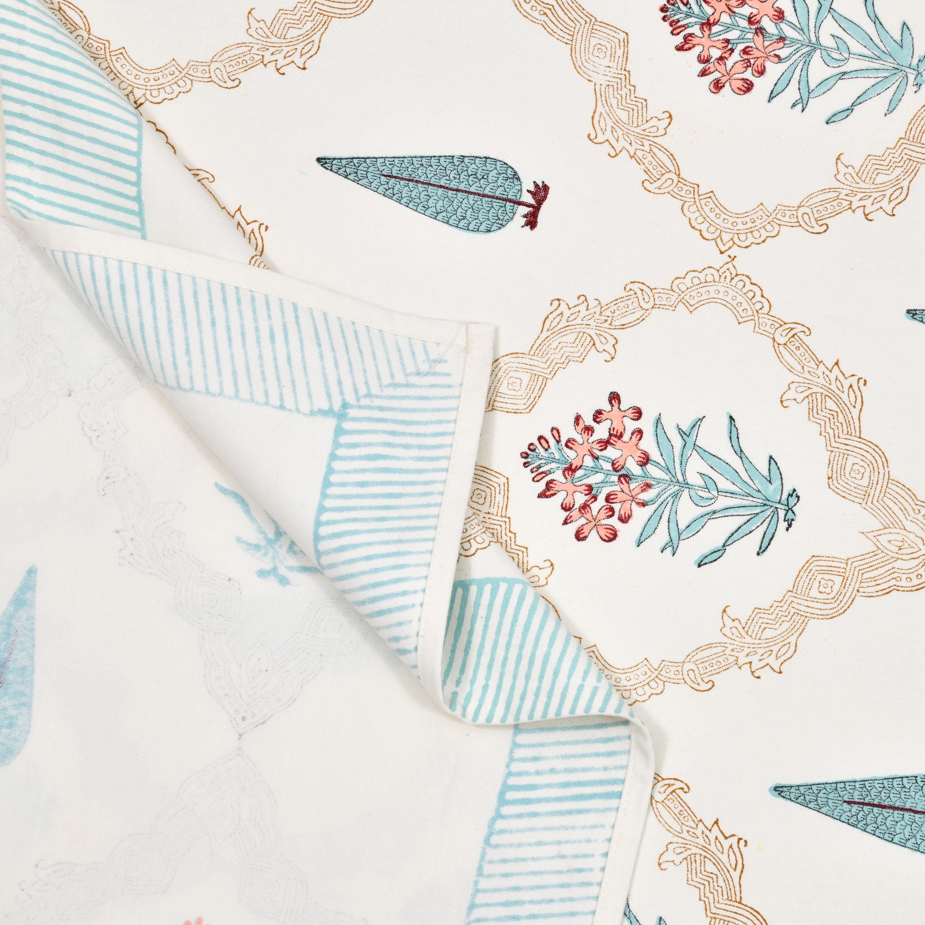 Handmade Floral Block Print Tablecloth and Napkin Set – Spring Dining Linen
