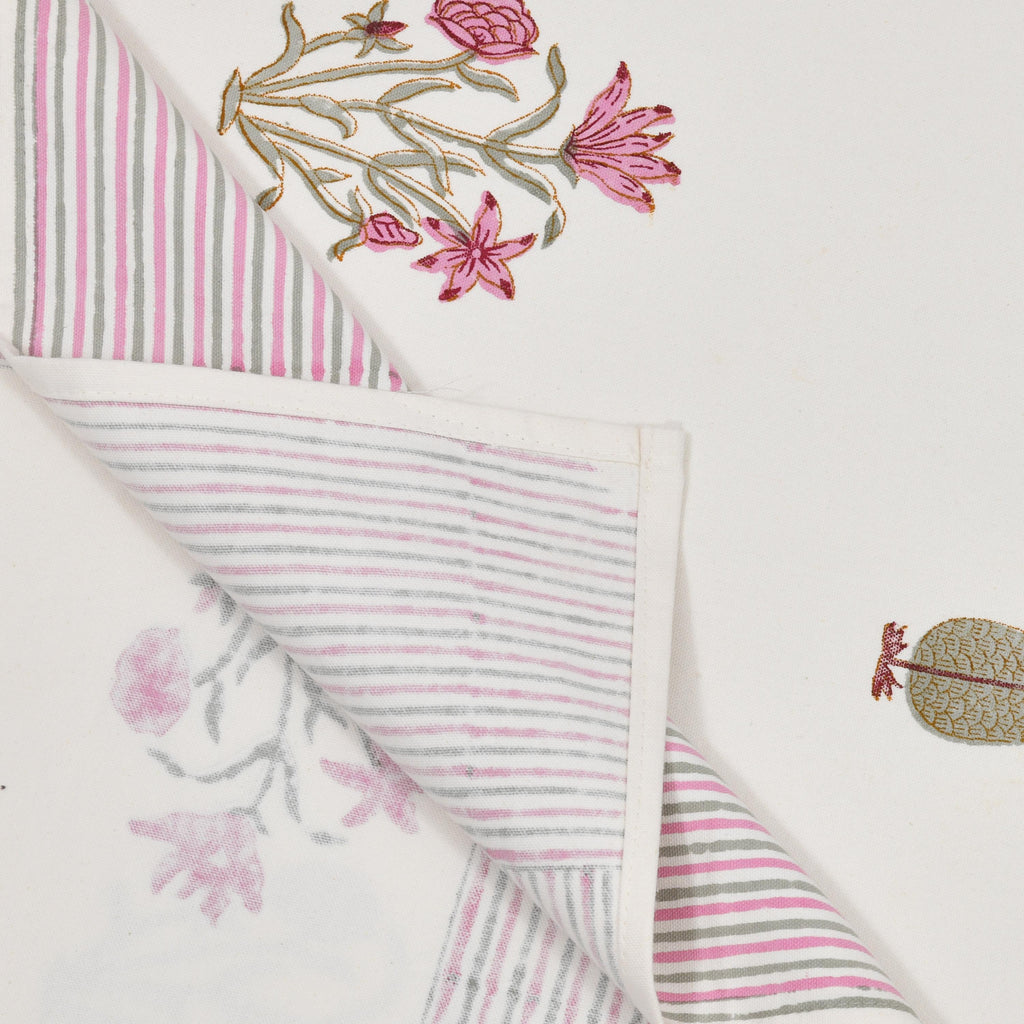 Spring Dining Table Cover with Napkin Set of 6 - Handmade Block Print Tablecloth