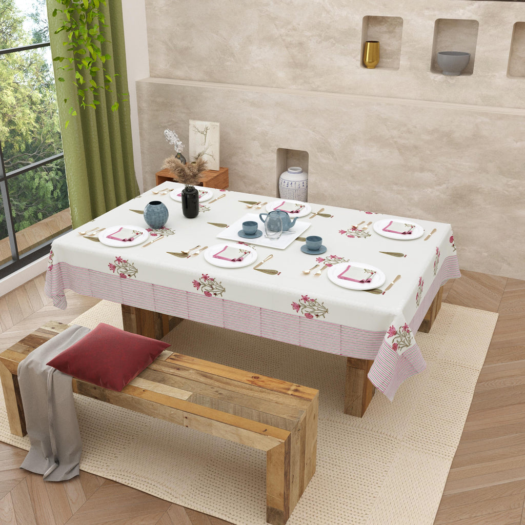 Spring Dining Table Cover with Napkin Set of 6 - Handmade Block Print Tablecloth