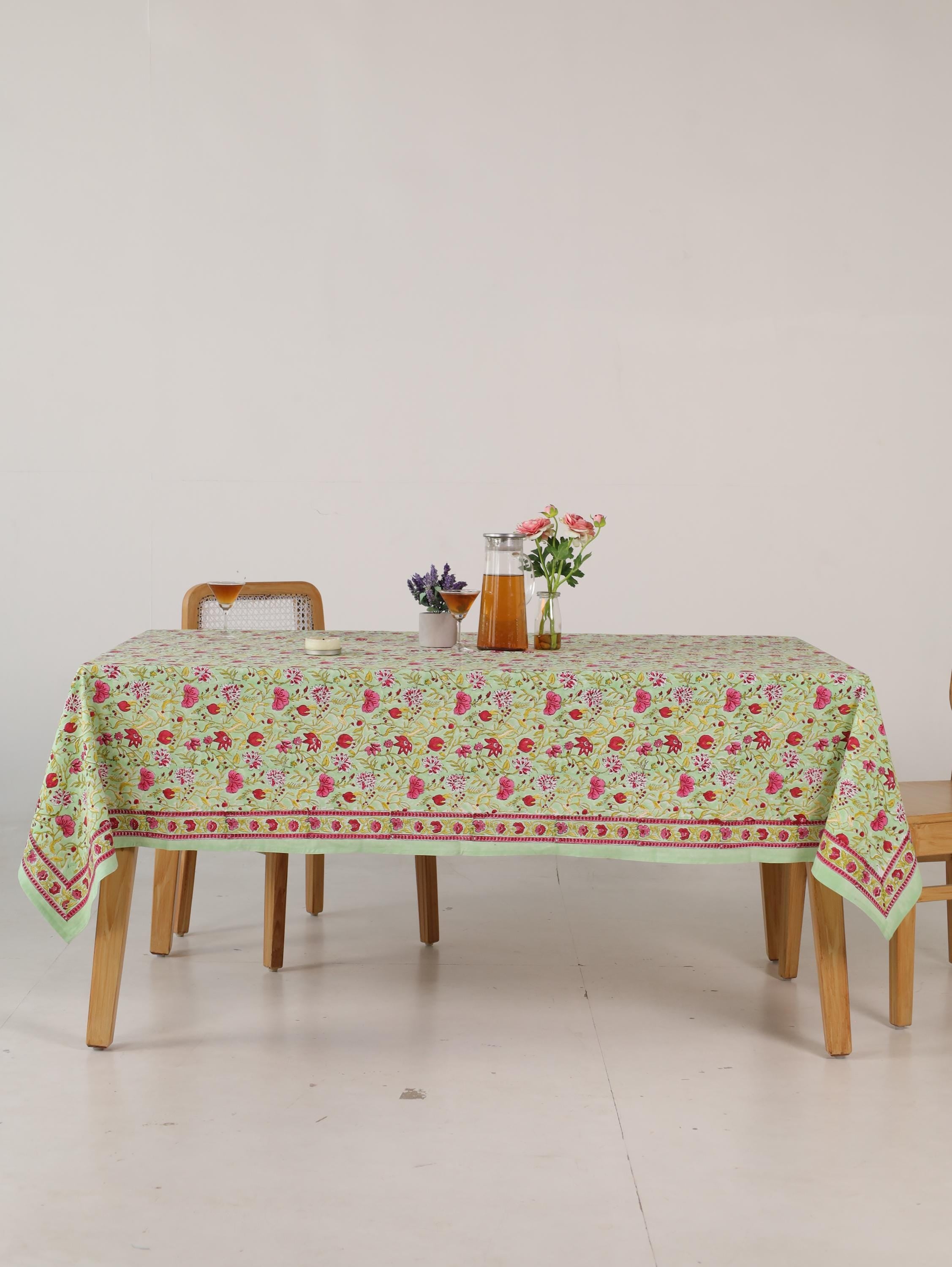 Pink & Red Floral Hand Block Print Cotton Tablecloth – Elegant Jaipur Dining Table Cover