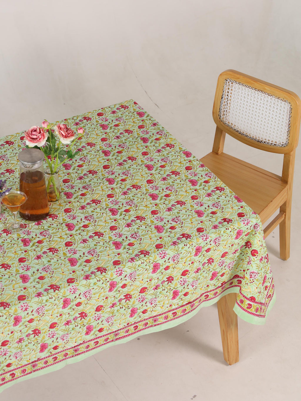 Pink & Red Floral Hand Block Print Cotton Tablecloth – Elegant Jaipur Dining Table Cover