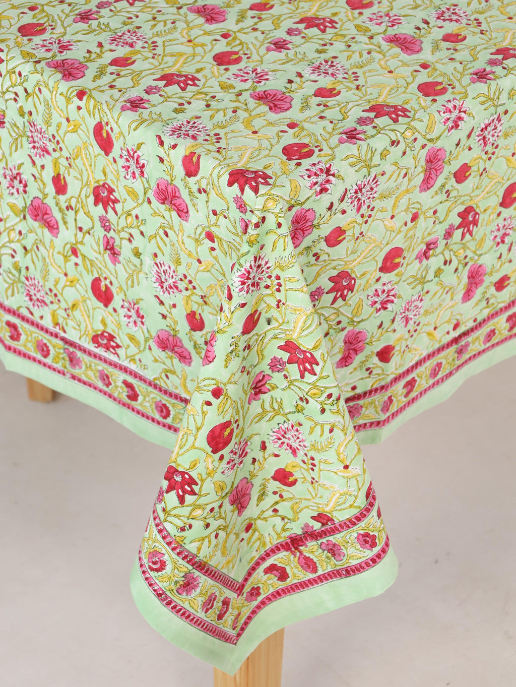 Pink & Red Floral Hand Block Print Cotton Tablecloth – Elegant Jaipur Dining Table Cover