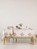 Jaipur Hand Block Print Cotton Tablecloth – Pink Floral Design (60 x 90)