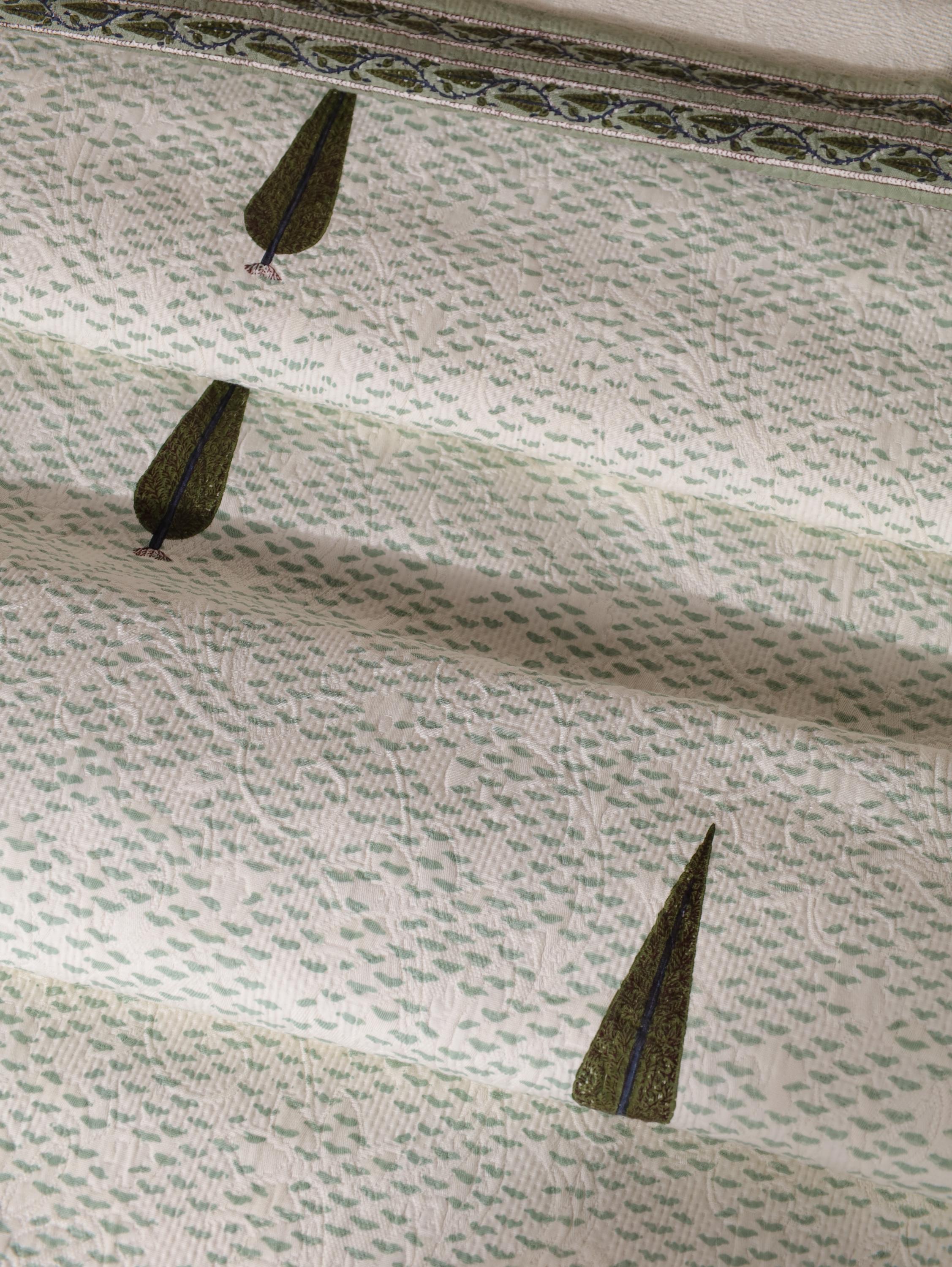 Handmade Jaipur Block Print Duvet Cover - King Size Boho Cotton Bedding Set with Dark Green Botanical