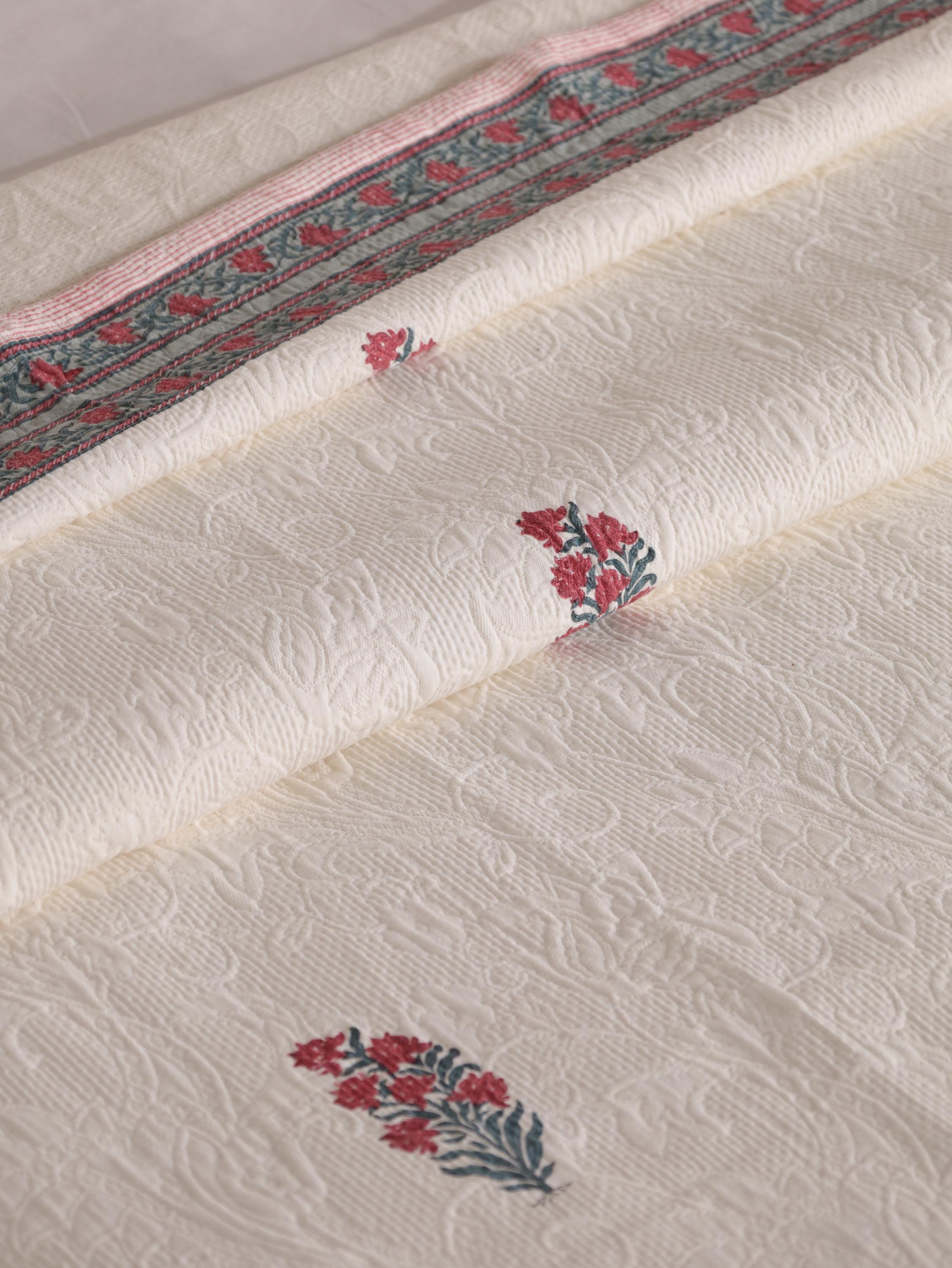 Handmade Jaipur Block Print Duvet Cover - King Size Boho Cotton Bedding Set with Red Pink Botanical