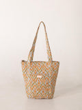 Luxury Handmade Tote Bag - Orange Yellow Geometric Ikat Block Print Sustainable Cotton Shopping Bag