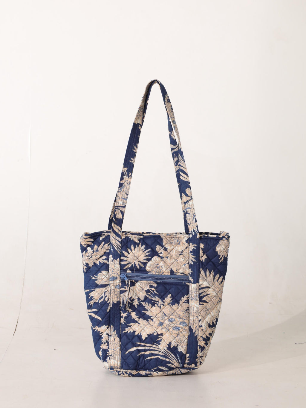 Luxury Handmade Tote Bag - Navy Blue White Floral Block Print Sustainable Cotton Shopping Bag