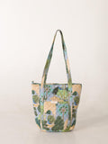 Luxury Handmade Tote Bag - Green Teal Cactus Floral Block Print Sustainable Cotton Shopping Bag
