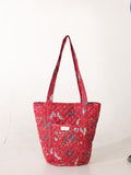 Luxury Handmade Tote Bag - Red Floral Block Print Sustainable Cotton Shopping Bag