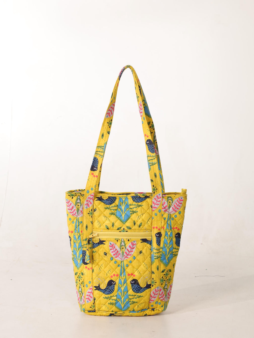 Handmade Quilted Cotton Tote Bag (12H x 9W x 5D) – Yellow Printed Everyday Carry Bag