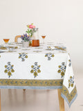 Yellow Floral Hand Block Print Cotton Tablecloth (60 x 90) – Elegant Jaipur Dining Décor