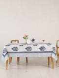 Blue Floral Hand Block Print Cotton Tablecloth with Border (60 x 90) – Jaipur Dining Table Cover