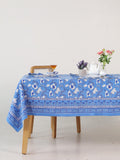 Blue Floral Hand Block Print Cotton Tablecloth (60 x 90) – Elegant Jaipur Dining Décor