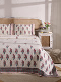 Handmade Jaipur Block Print Duvet Cover - King Size Boho Cotton Bedding Set with Red Pink Botanical