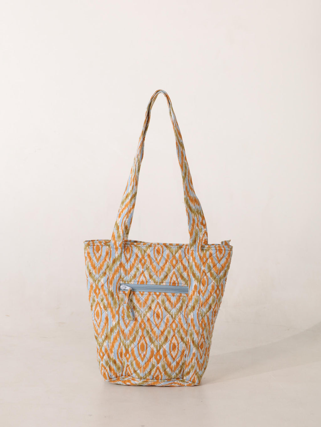 Luxury Handmade Tote Bag - Orange Yellow Geometric Ikat Block Print Sustainable Cotton Shopping Bag