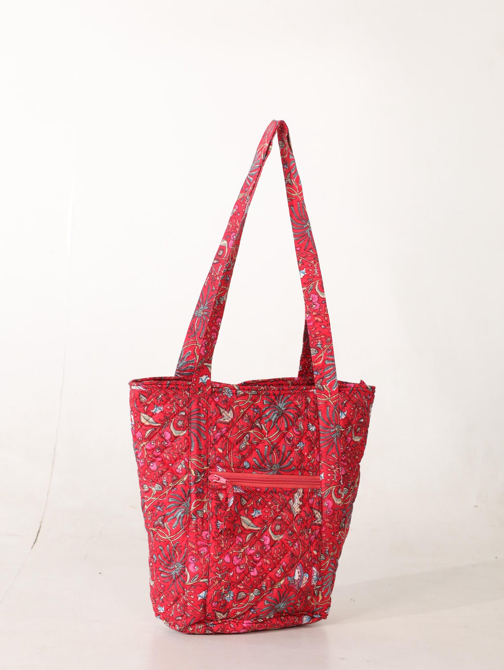 Luxury Handmade Tote Bag - Red Floral Block Print Sustainable Cotton Shopping Bag