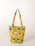 Handmade Quilted Cotton Tote Bag (12H x 9W x 5D) – Yellow Printed Everyday Carry Bag