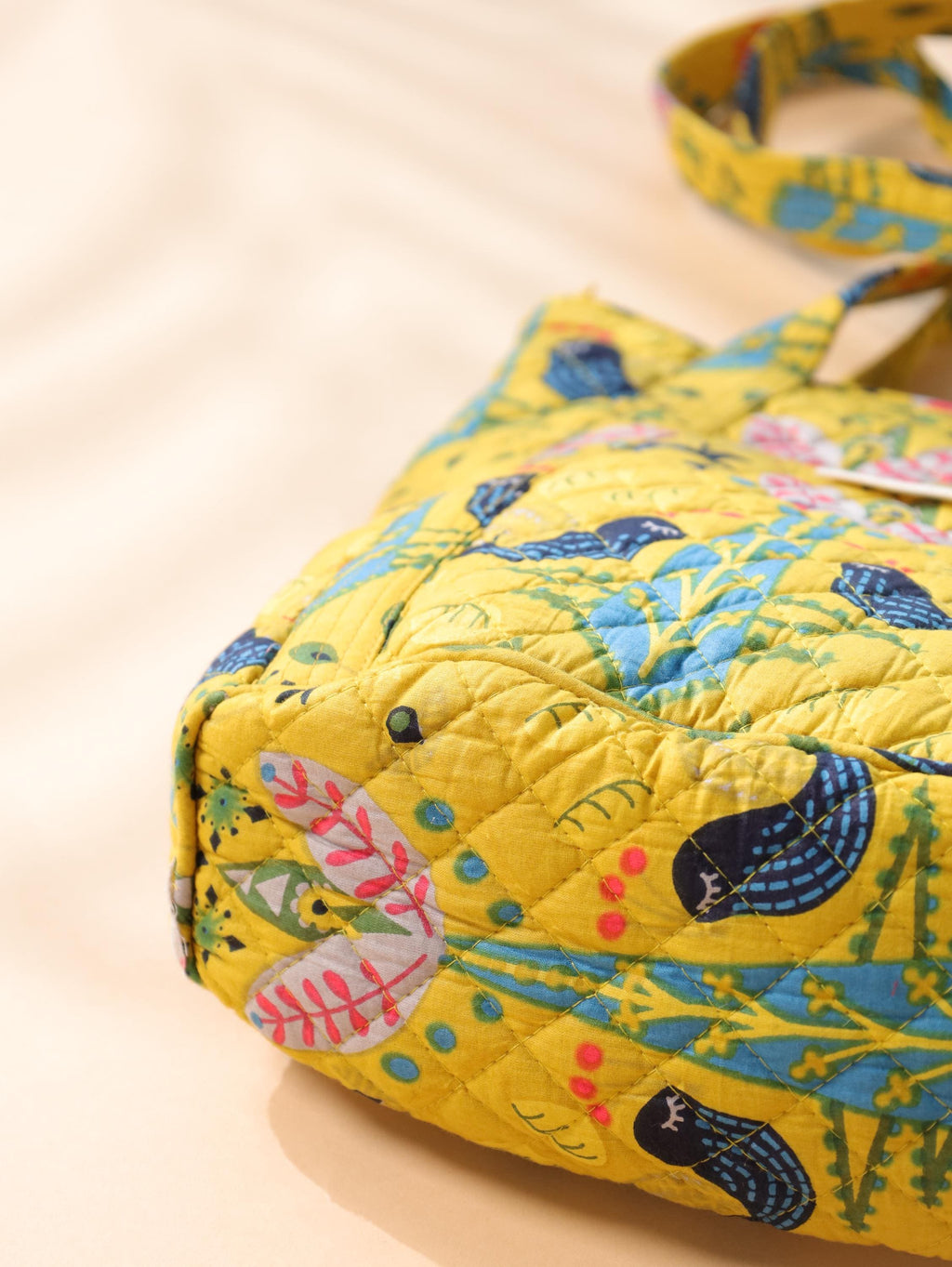 Handmade Quilted Cotton Tote Bag (12H x 9W x 5D) – Yellow Printed Everyday Carry Bag