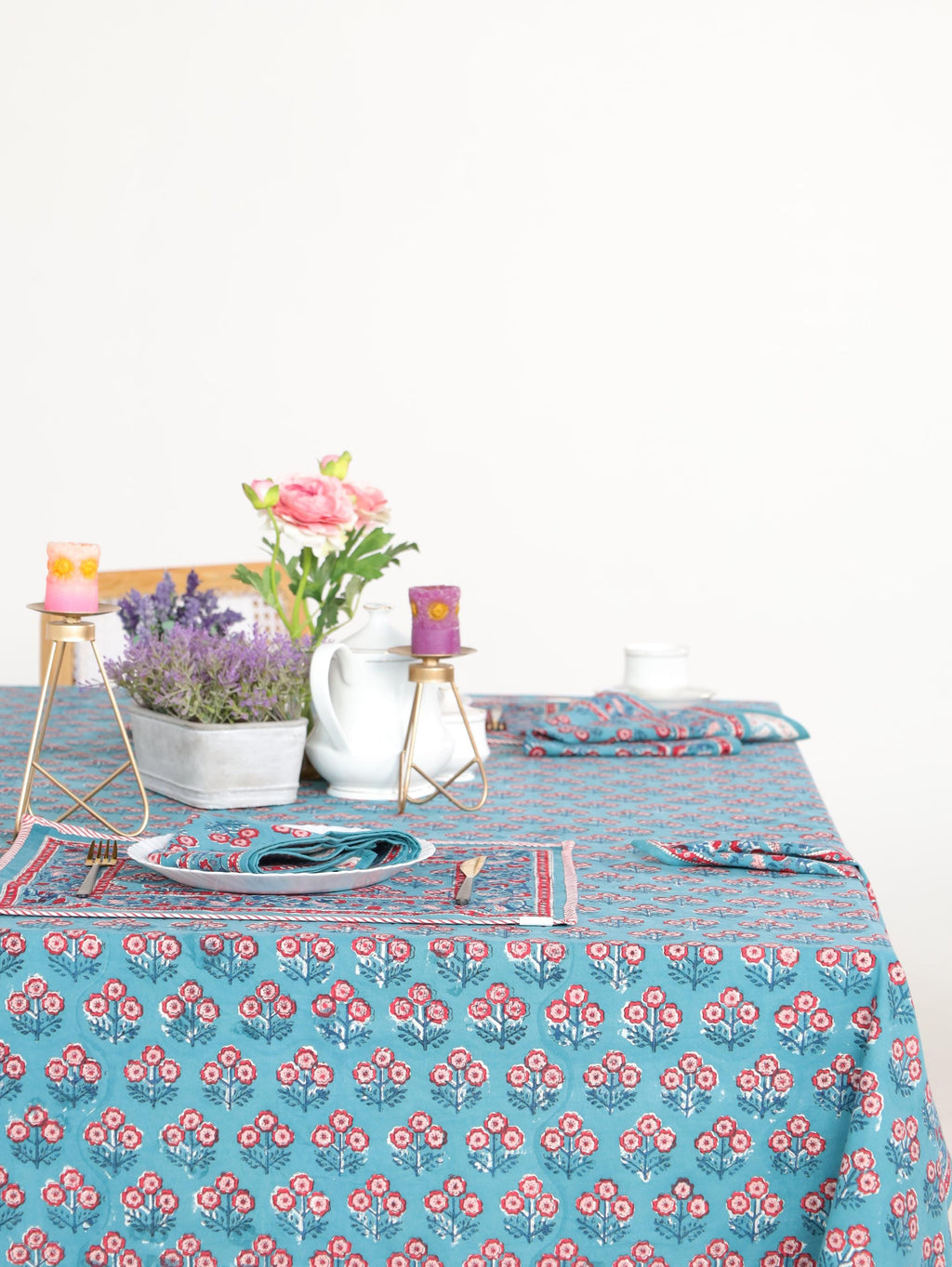 Luxury Floral Block Printed Table Cloth