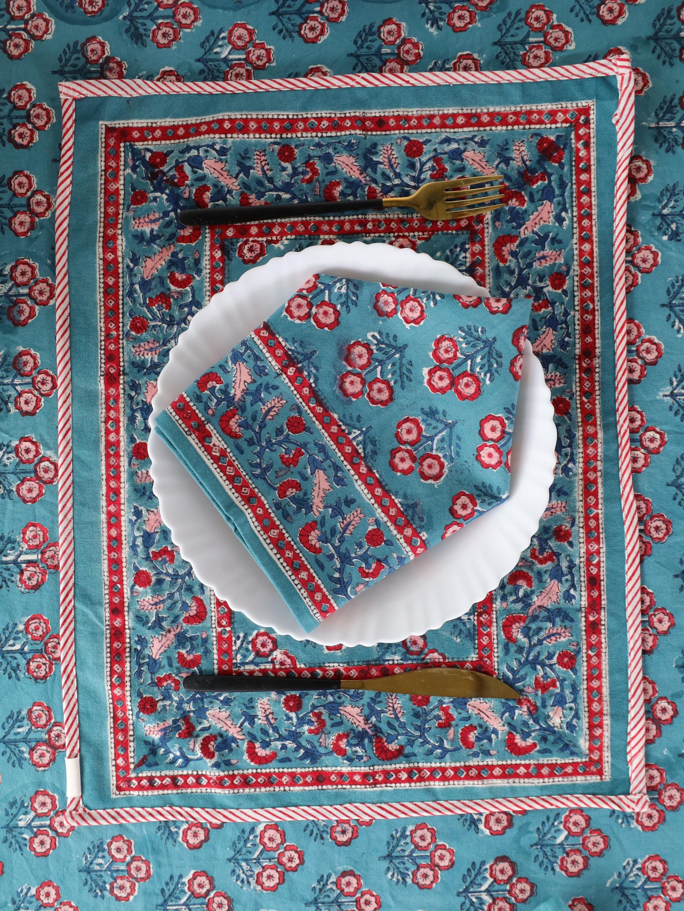 Luxury Floral Block Printed Table Cloth