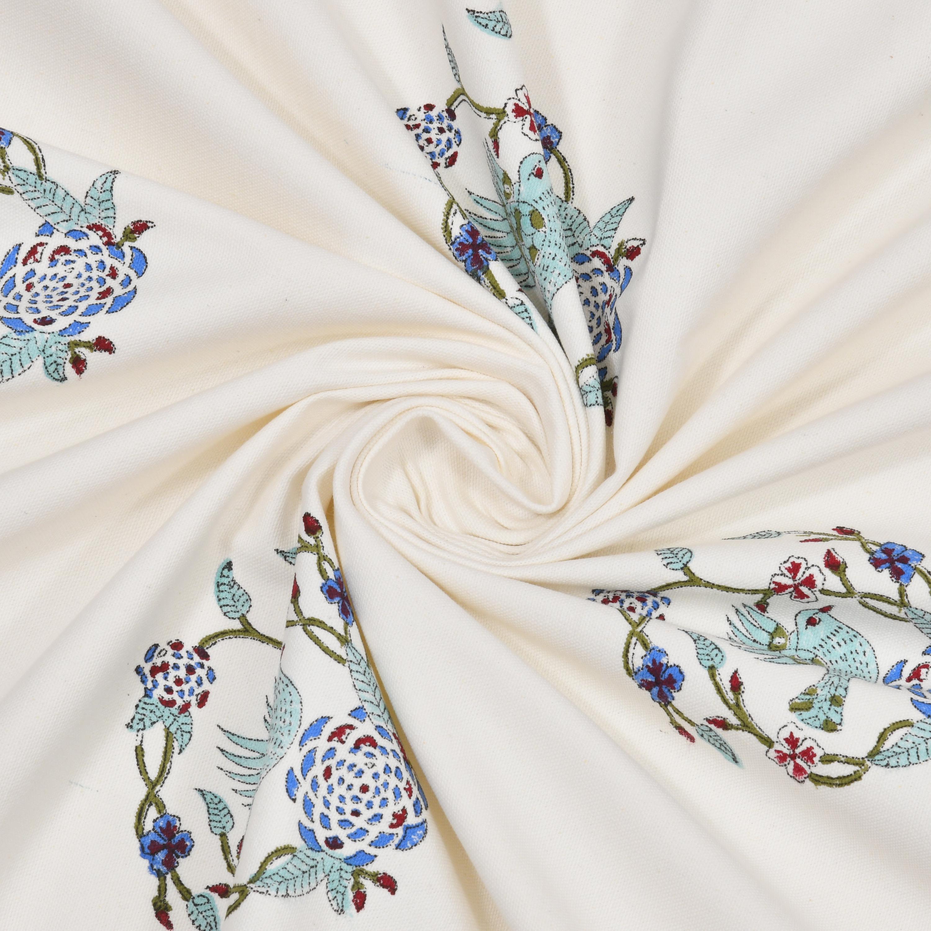 Jaipur Block Print Tablecloth Set – White Green Floral Cotton Dining Table Cover with Napkins
