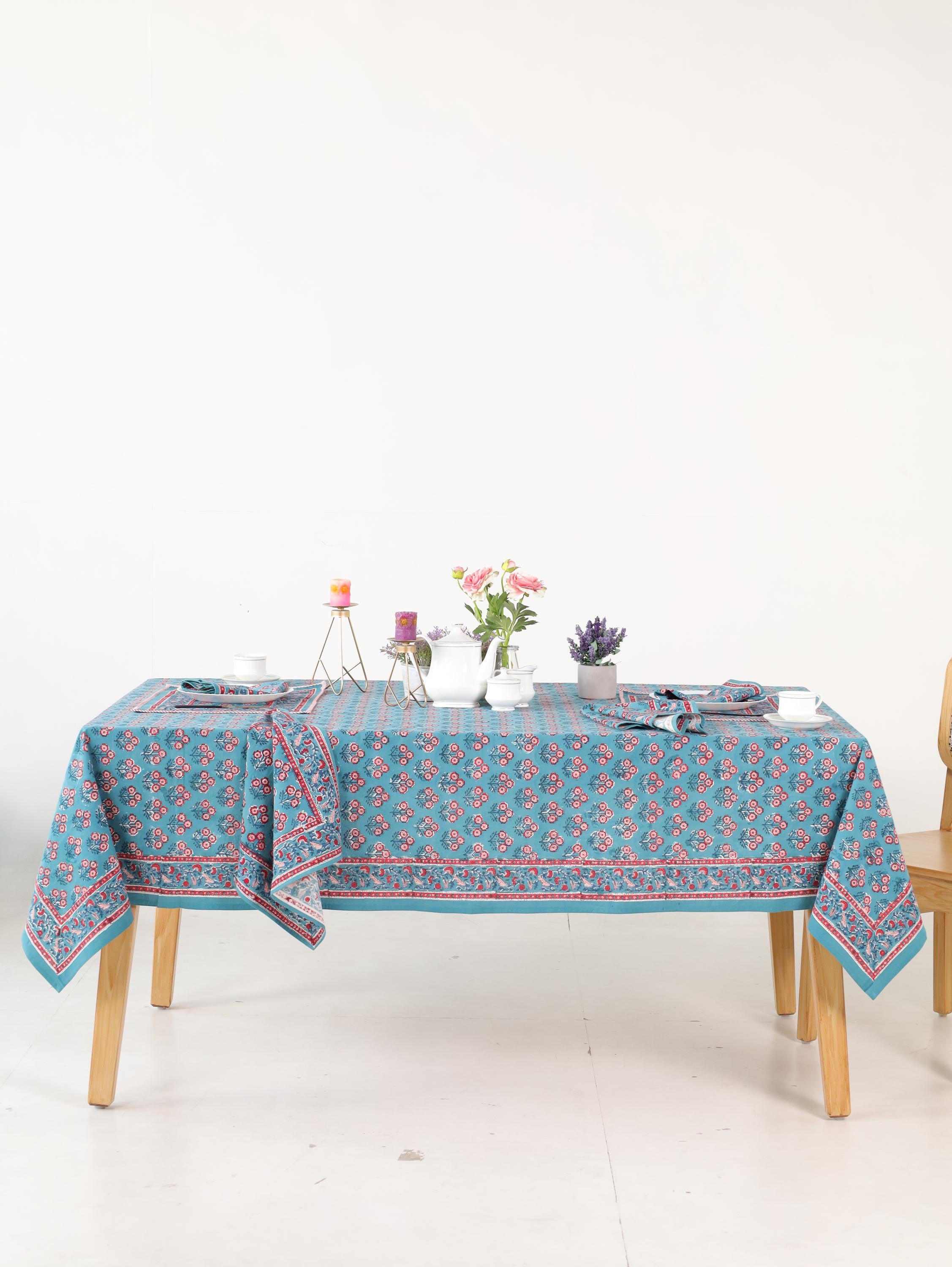 Luxury Floral Block Printed Table Cloth