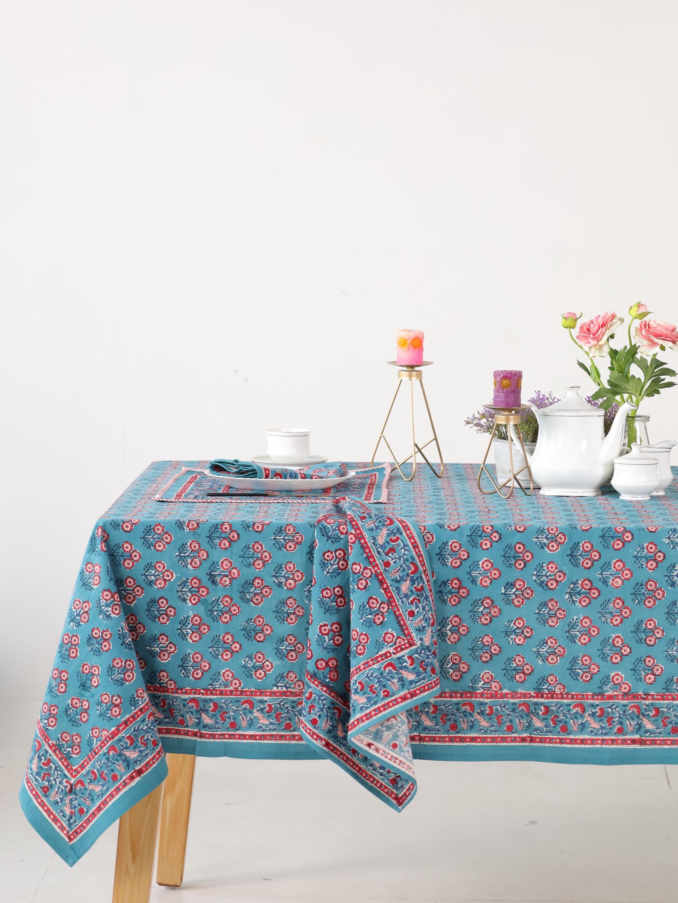 Luxury Floral Block Printed Table Cloth