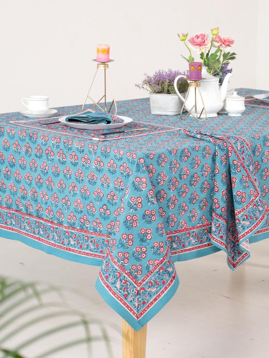 Luxury Floral Block Printed Table Cloth