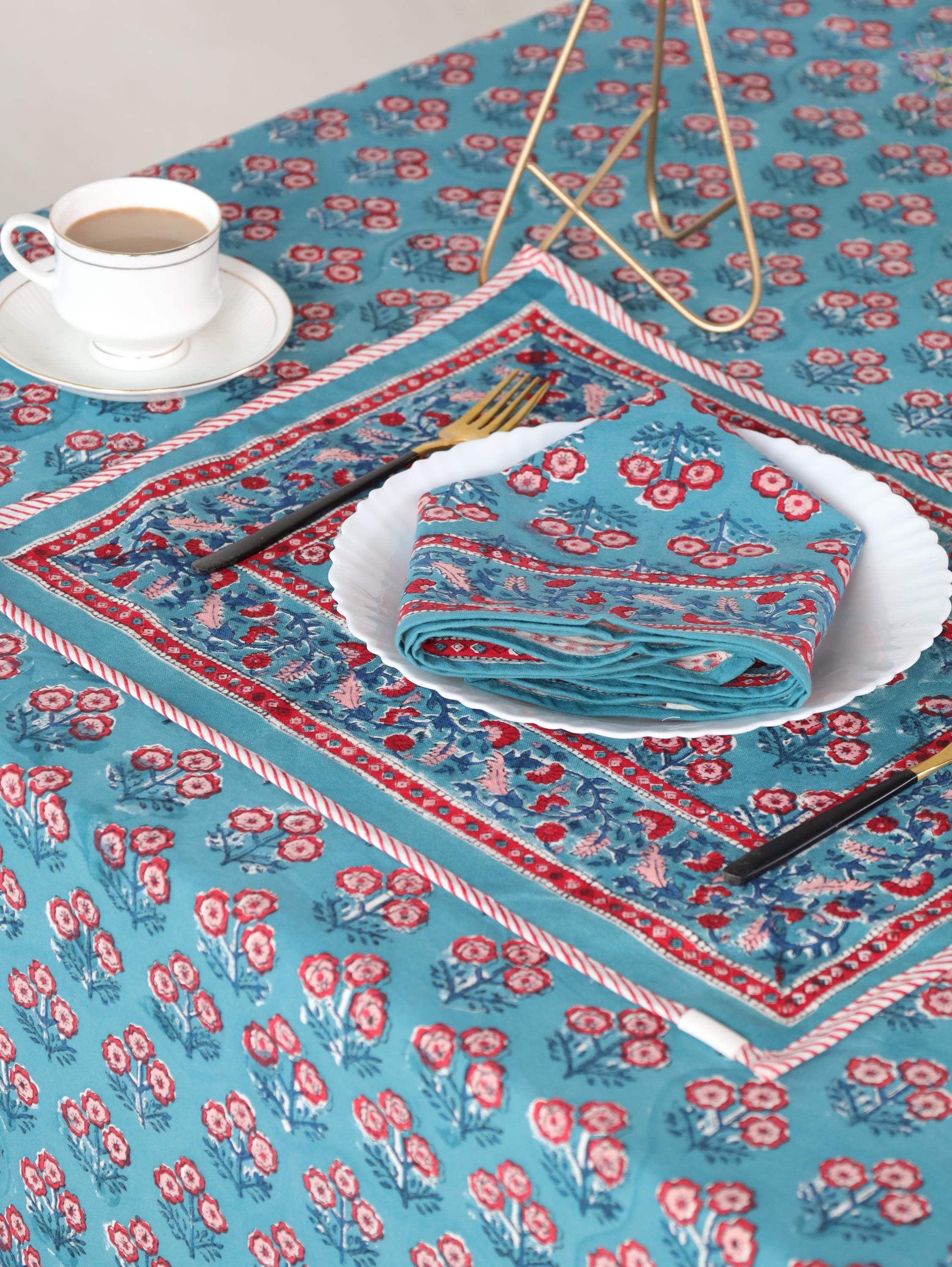 Luxury Floral Block Printed Table Cloth