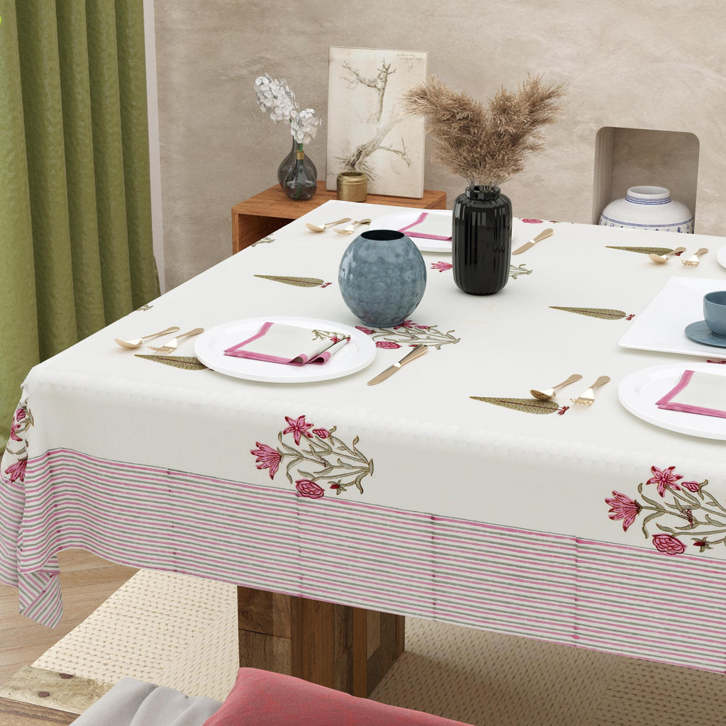 Hand Block Print Cotton Tablecloth Set with 6 Napkins – Floral Jaipur Artistry