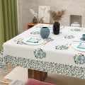 Jaipur Block Print Tablecloth Set – White Green Floral Cotton Dining Table Cover with Napkins